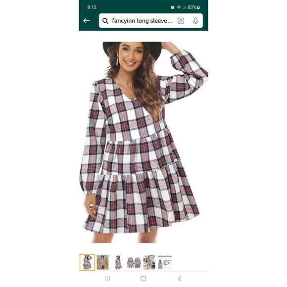 New Small Fancyinn Long Sleeve Buffalo Plaid Shift Tunic Ruffle Mini Dress NWT - Picture 1 of 8